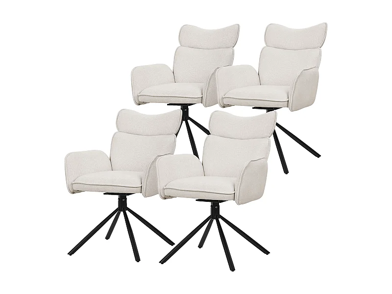 Lot de 4 chaises pivotantes en tissu beige avec accoudoirs et dossier ergonomique fauteuils à rotation 360° pieds en métal noir sièges salle à manger