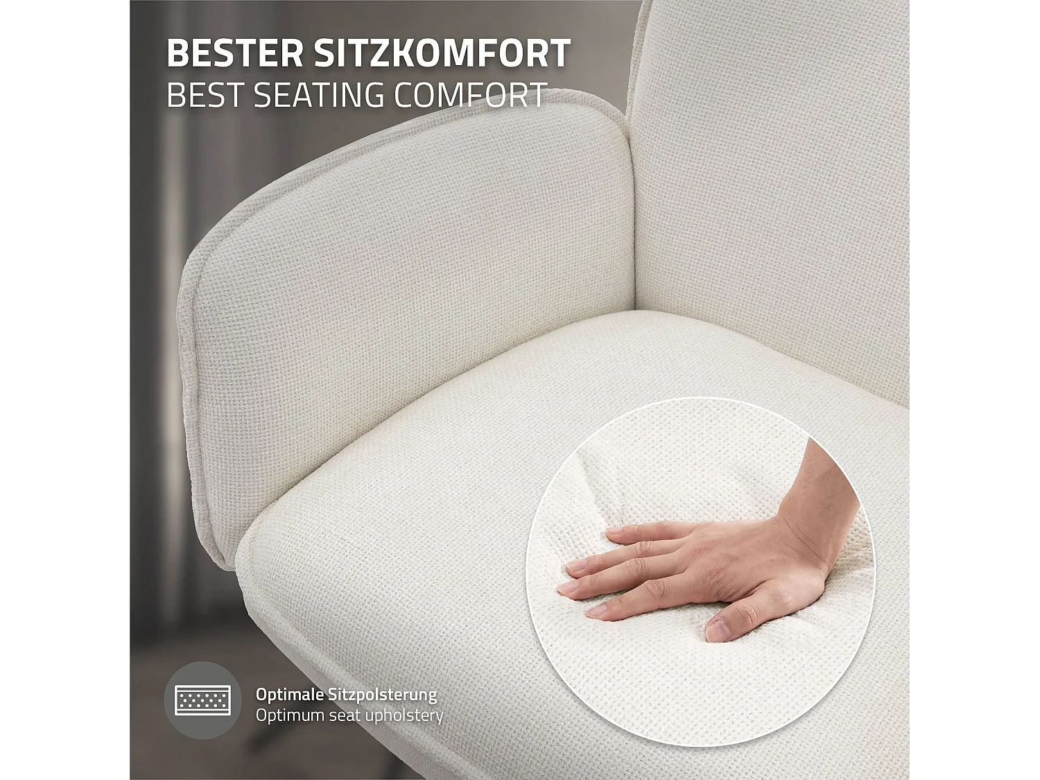ML-Design Set 4 sedie da scrivania beige con rivestimento in tessuto, girevoli a 360°, poltrona da ufficio con braccioli e schienale, sedia da pranzo