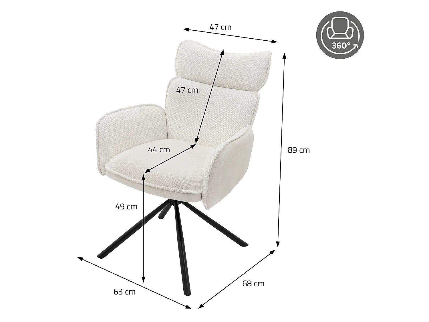 ML-Design Set 4 sedie da scrivania beige con rivestimento in tessuto, girevoli a 360°, poltrona da ufficio con braccioli e schienale, sedia da pranzo