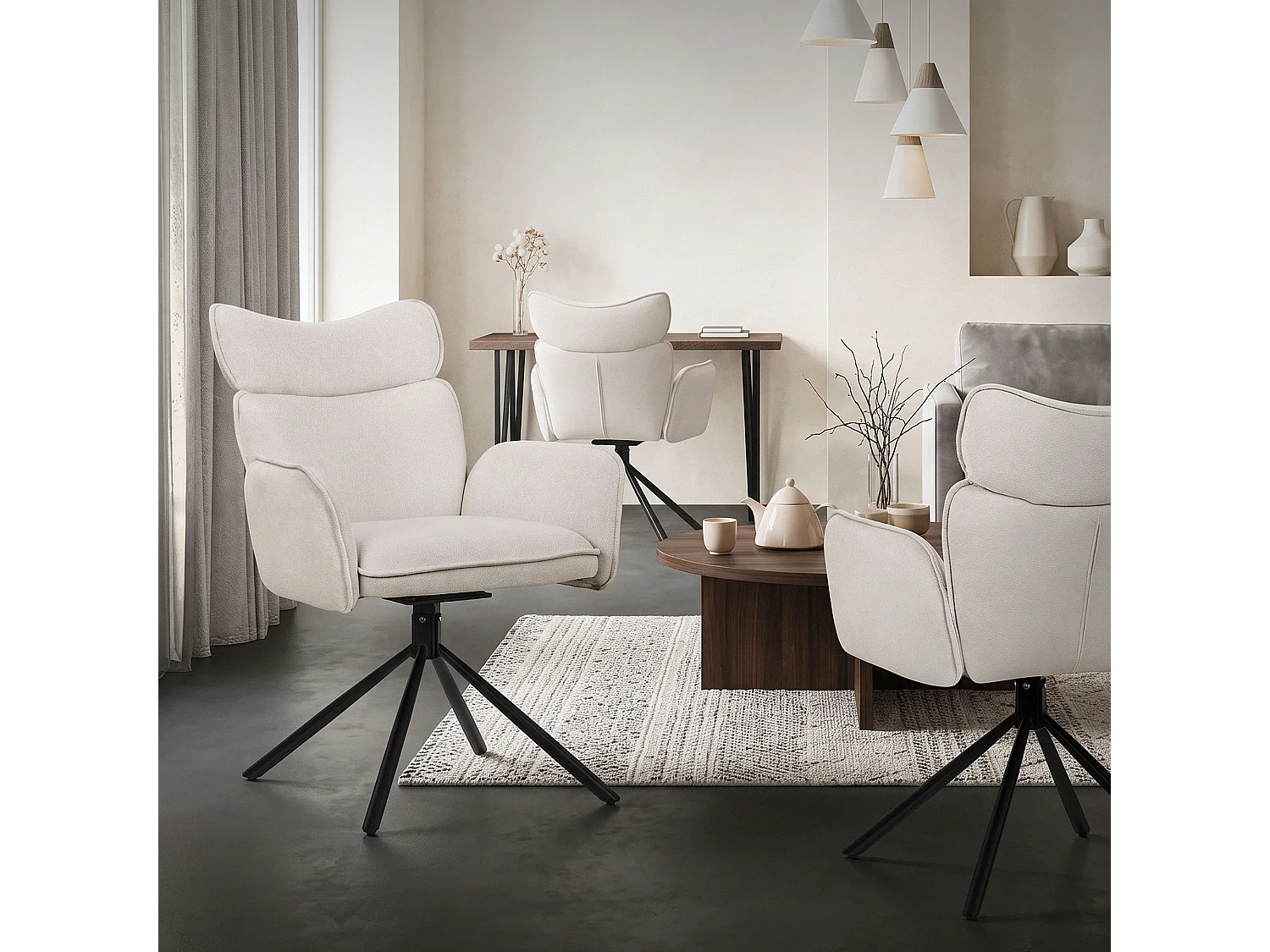 ML-Design Set 4 sedie da scrivania beige con rivestimento in tessuto, girevoli a 360°, poltrona da ufficio con braccioli e schienale, sedia da pranzo