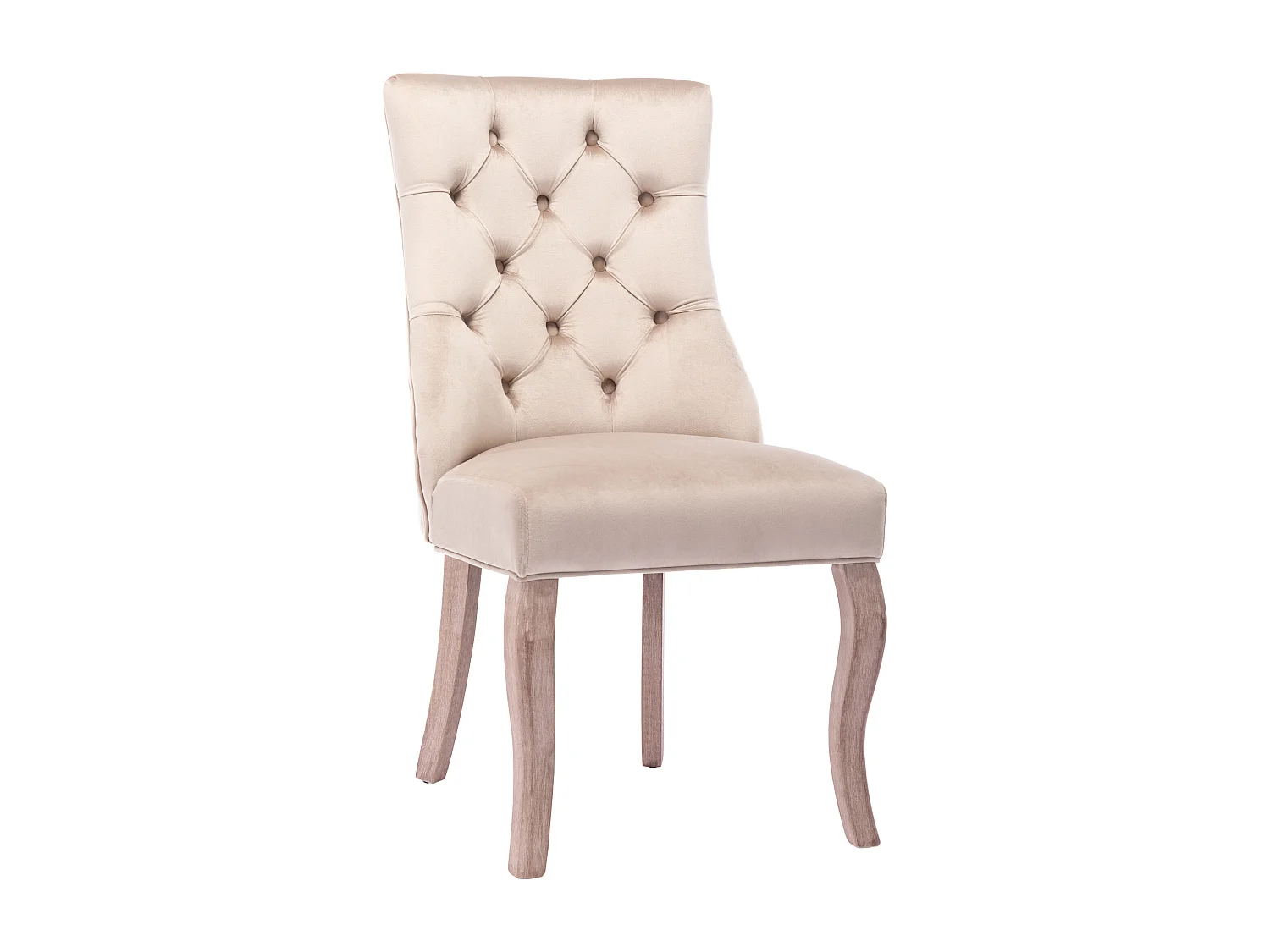 Lot de 6 chaises de salle à manger, dossier haut, capitonnage à boutons, pieds en bois, velours beige