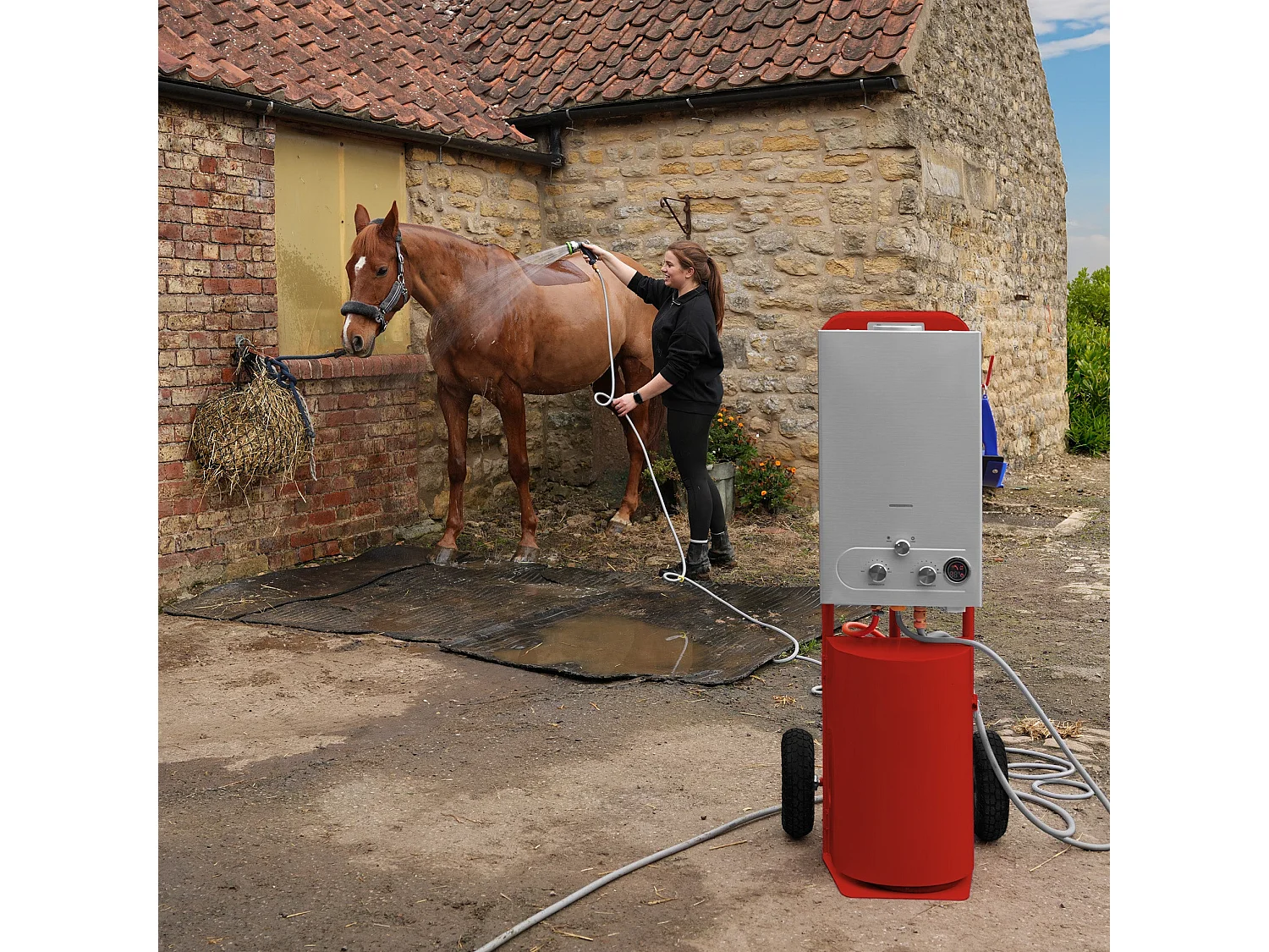 Tragbare Deluxe-Pferdedusche – Rot