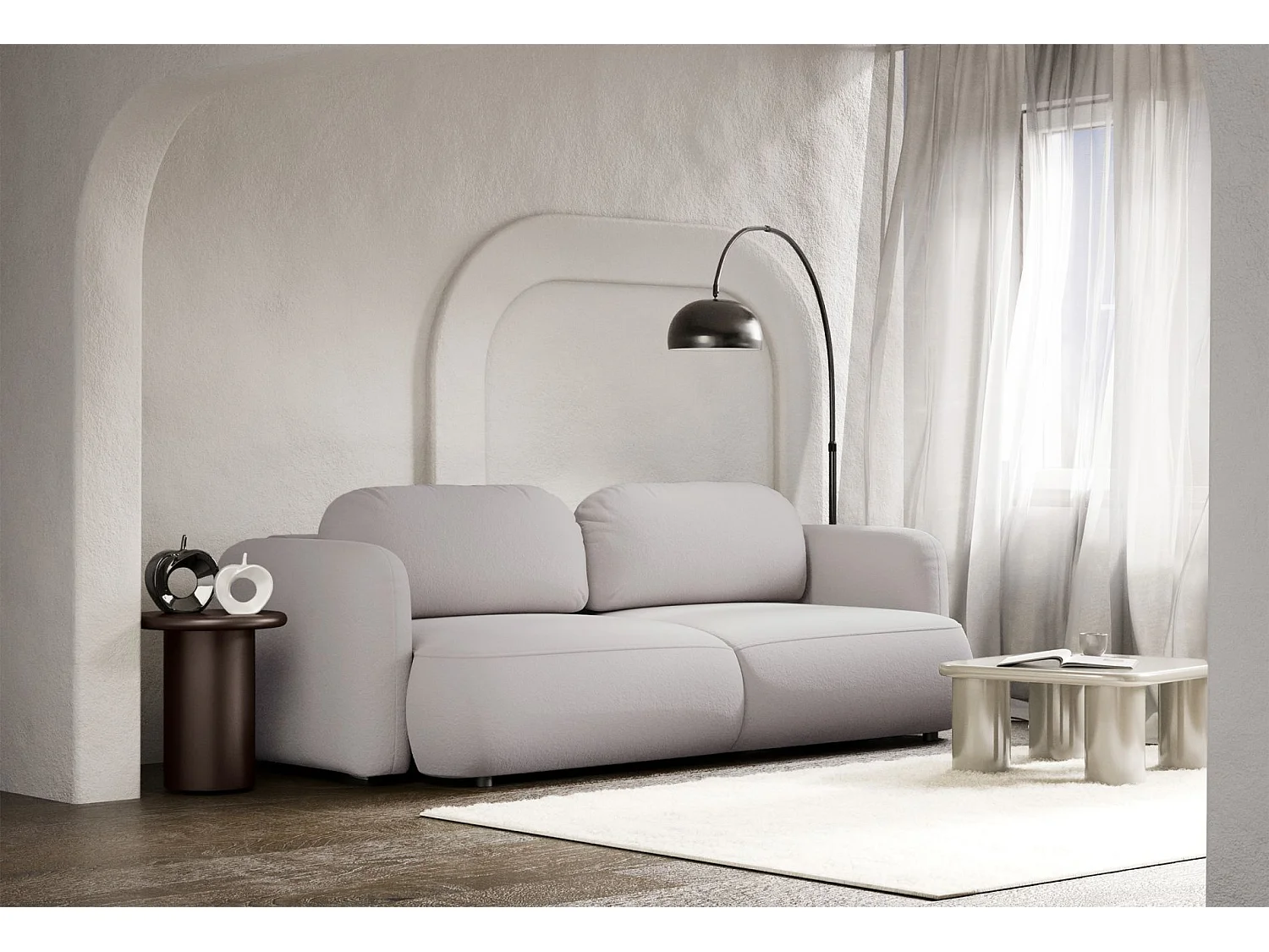 Canapé convertible 3 places – tissu chenille – grège – TVOYA