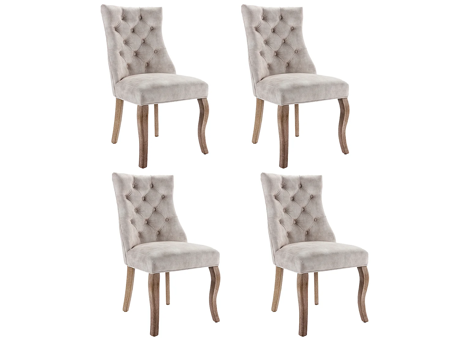 Lot de 4 chaises 51x47x97 cm avec Matière capitonnée Dossier haut en beige pour Salon et salle à manger et bureau