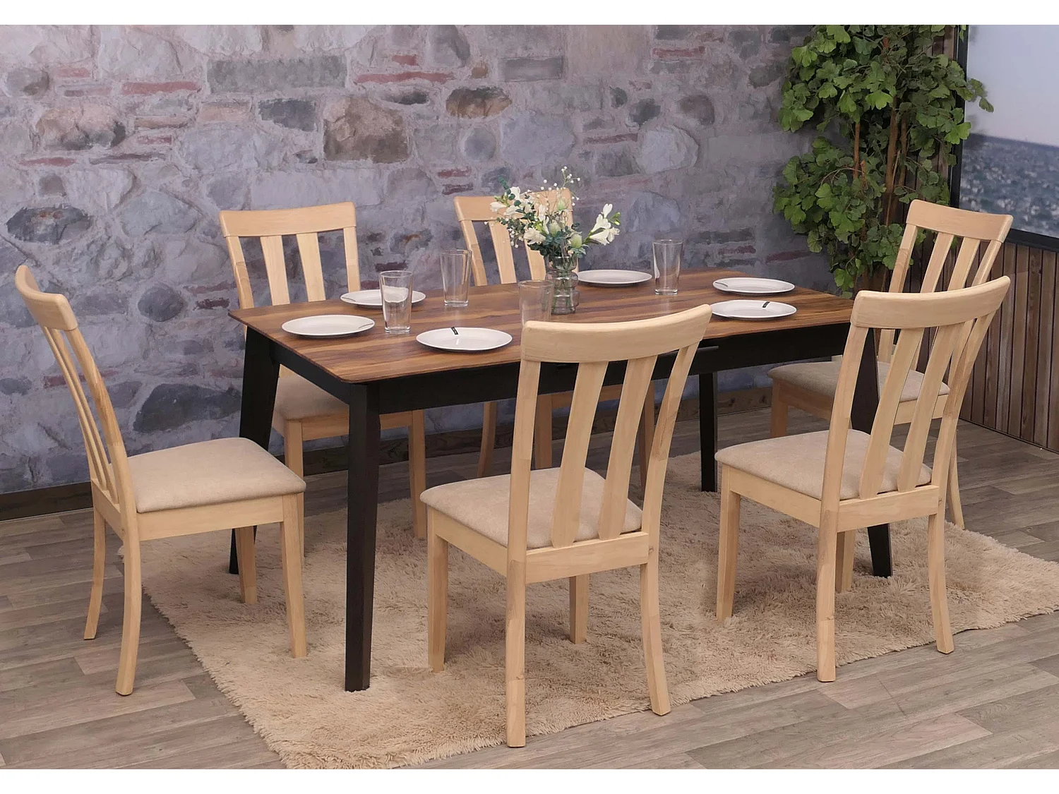 Chaise de salle à manger MCW-G46 (lot de 6),  structure couleur naturelle, beige