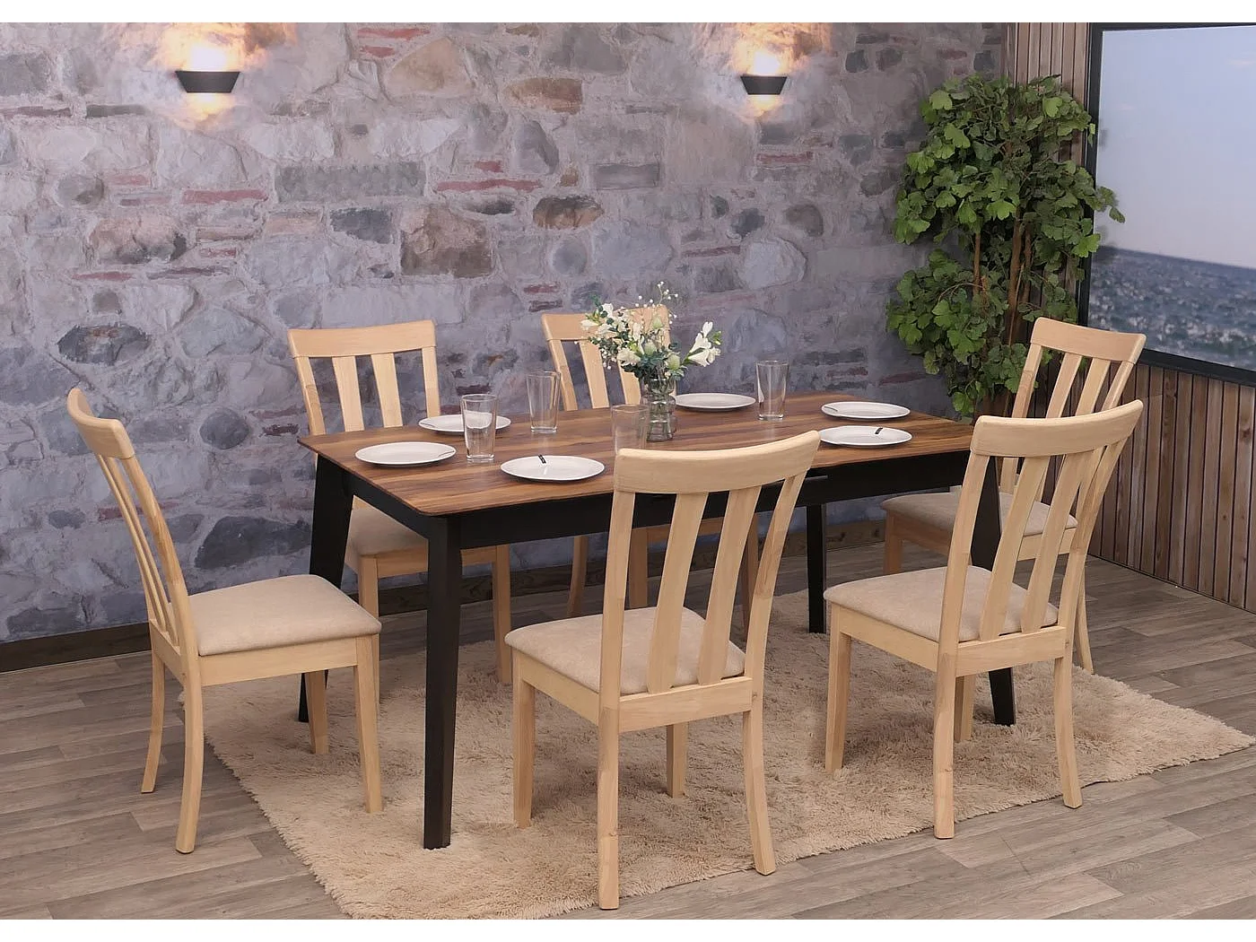 Chaise de salle à manger MCW-G46 (lot de 6),  structure couleur naturelle, beige