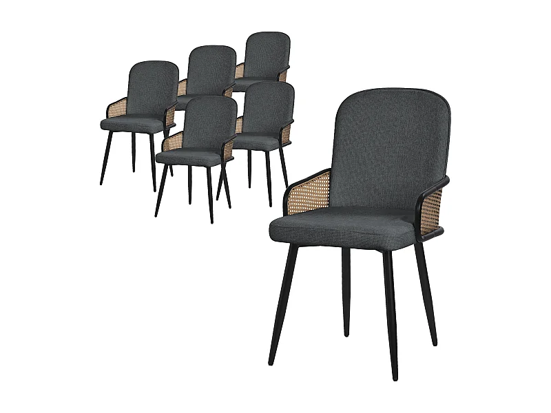 ML-Design 6x Sillas de comedor con funda de tela antracita, asiento con respaldo, reposabrazos con aspecto de ratán sillón ergonómico de cocina