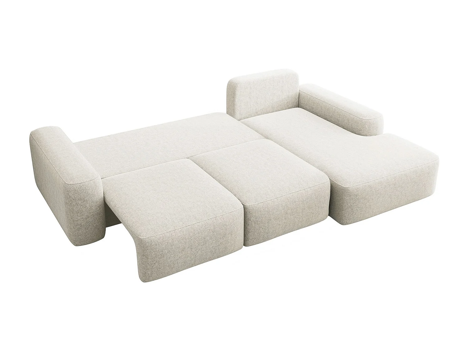 Canapé d’angle en chenille – convertible avec coffre de rangement – crème – angle droit – CARNOS