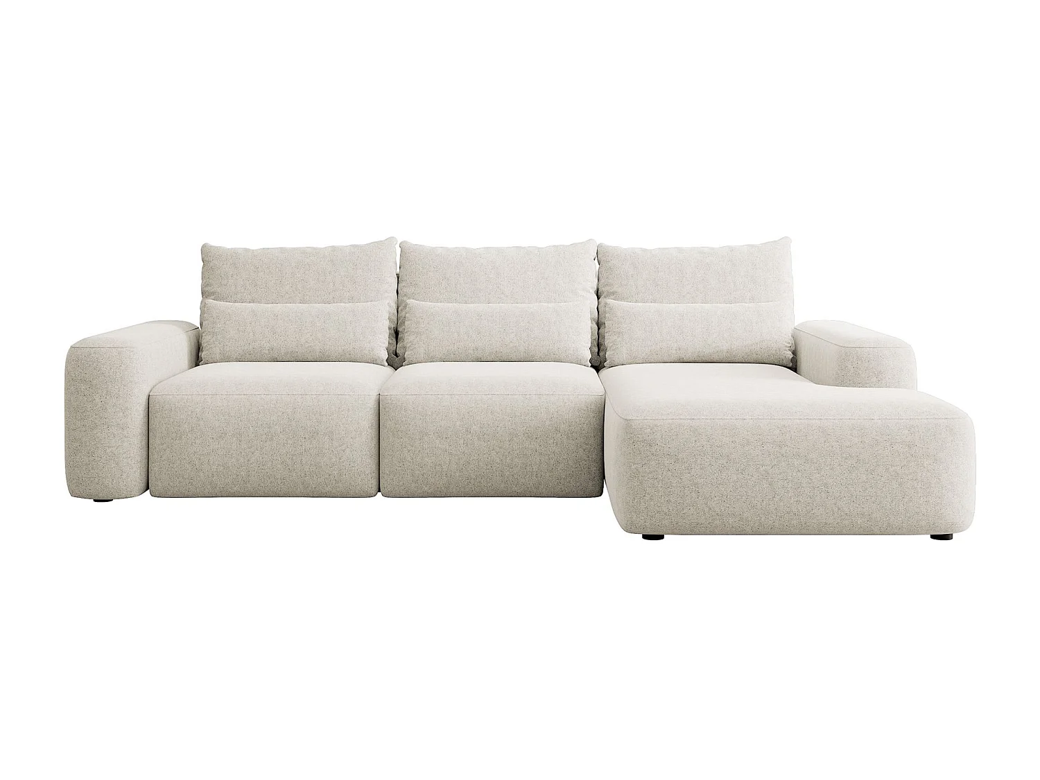 Canapé d’angle en chenille – convertible avec coffre de rangement – crème – angle droit – CARNOS