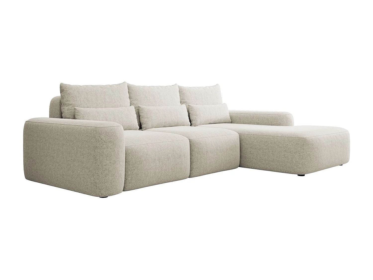 Canapé d’angle en chenille – convertible avec coffre de rangement – crème – angle droit – CARNOS