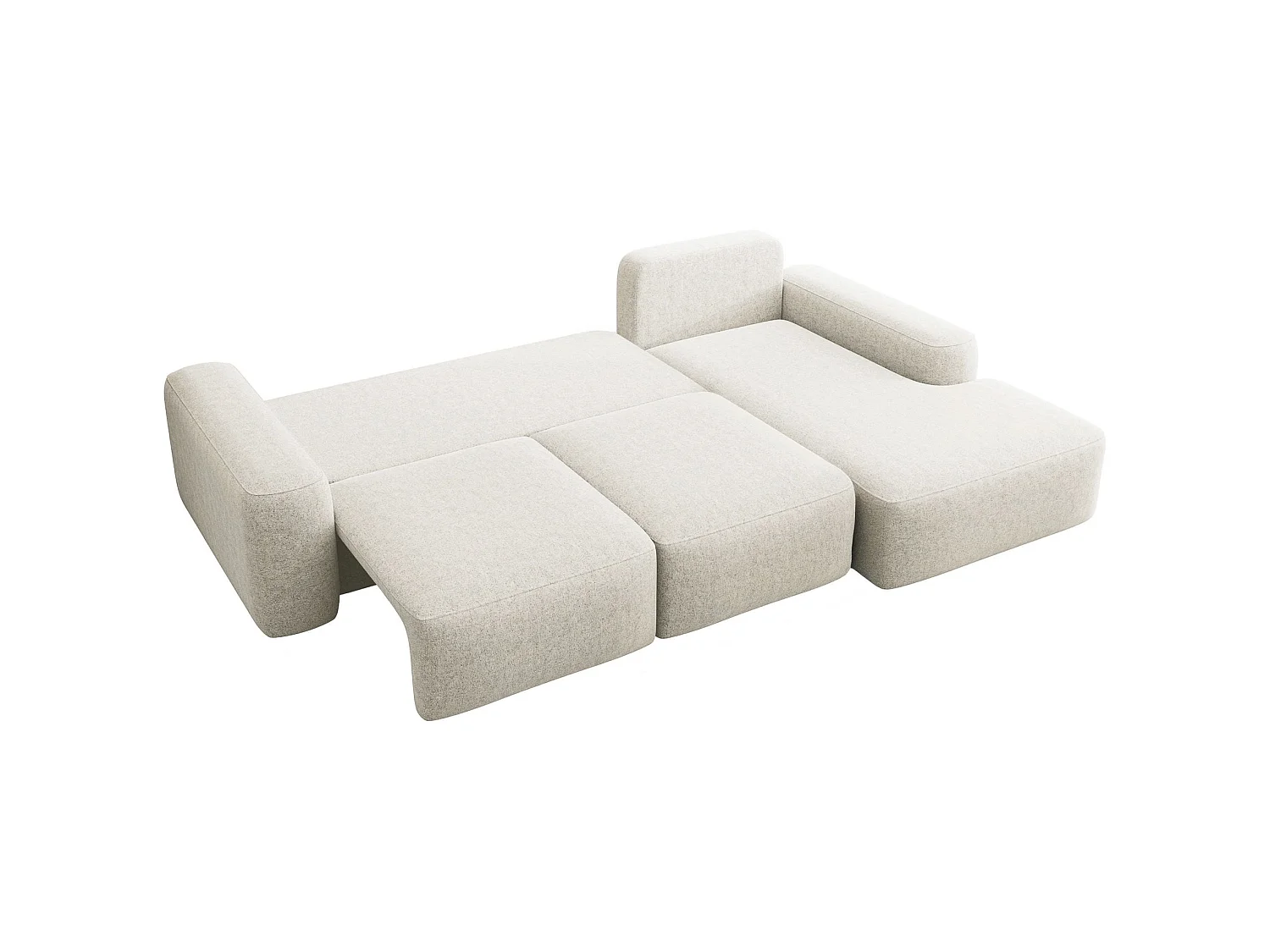 Hoekbedbank met chenillebekleding – slaapfunctie en opbergruimte – crème – rechts – CARNOS