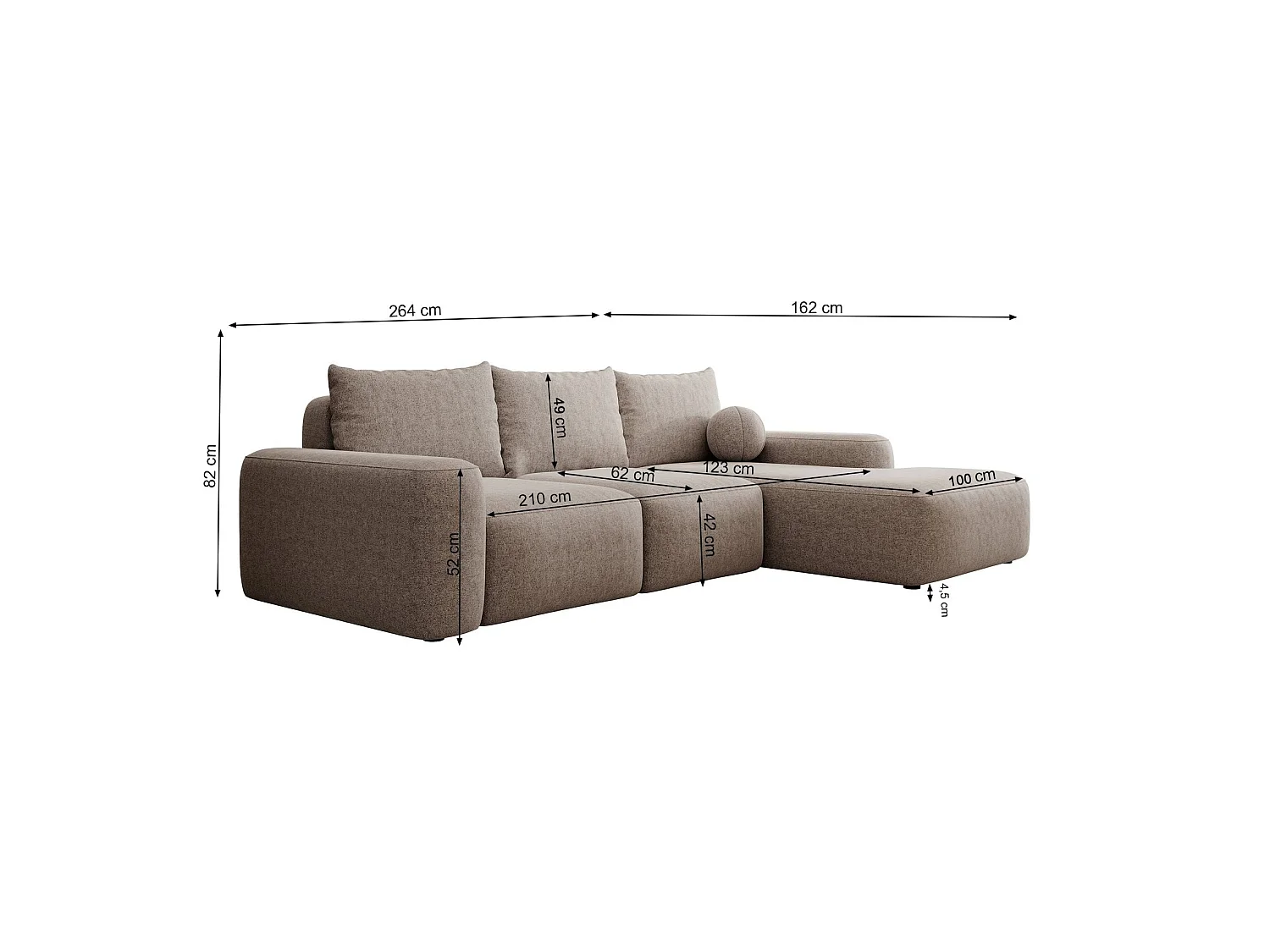 Hoekbedbank met chenillebekleding – slaapfunctie en opbergruimte – crème – rechts – CARNOS