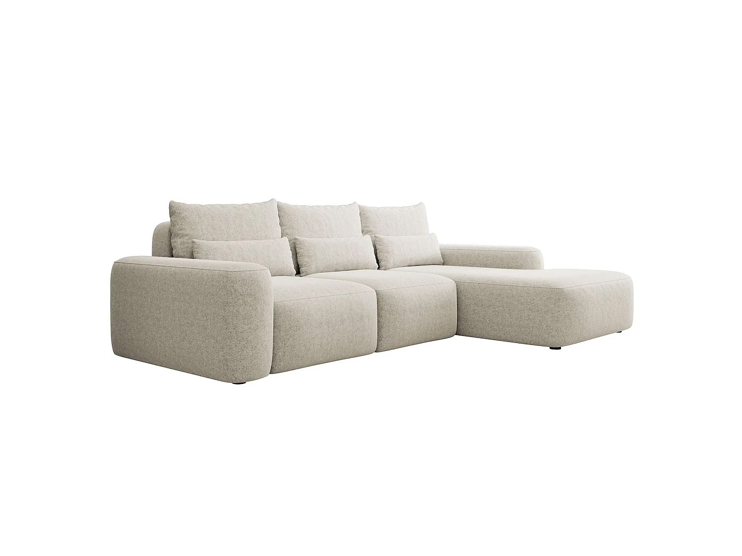 Hoekbedbank met chenillebekleding – slaapfunctie en opbergruimte – crème – rechts – CARNOS