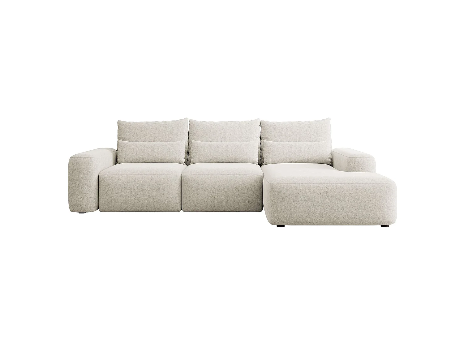 Hoekbedbank met chenillebekleding – slaapfunctie en opbergruimte – crème – rechts – CARNOS