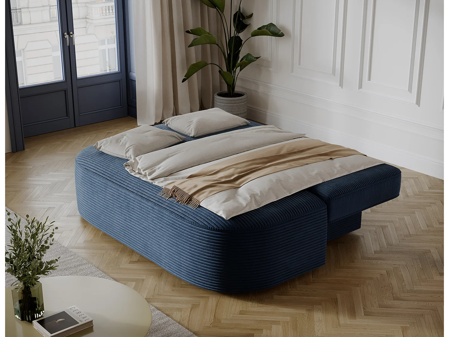 Canapé Anali/revêtement en tissu/fonction couchage/Bleu