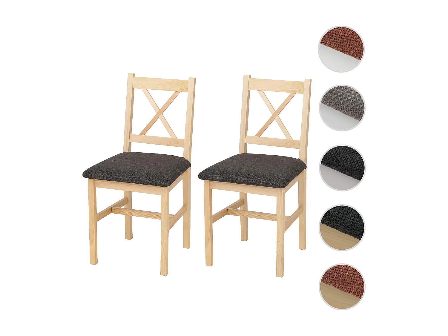 Eetkamerstoel MCW-F77 (set van 2),  naturel, bekleding zwart