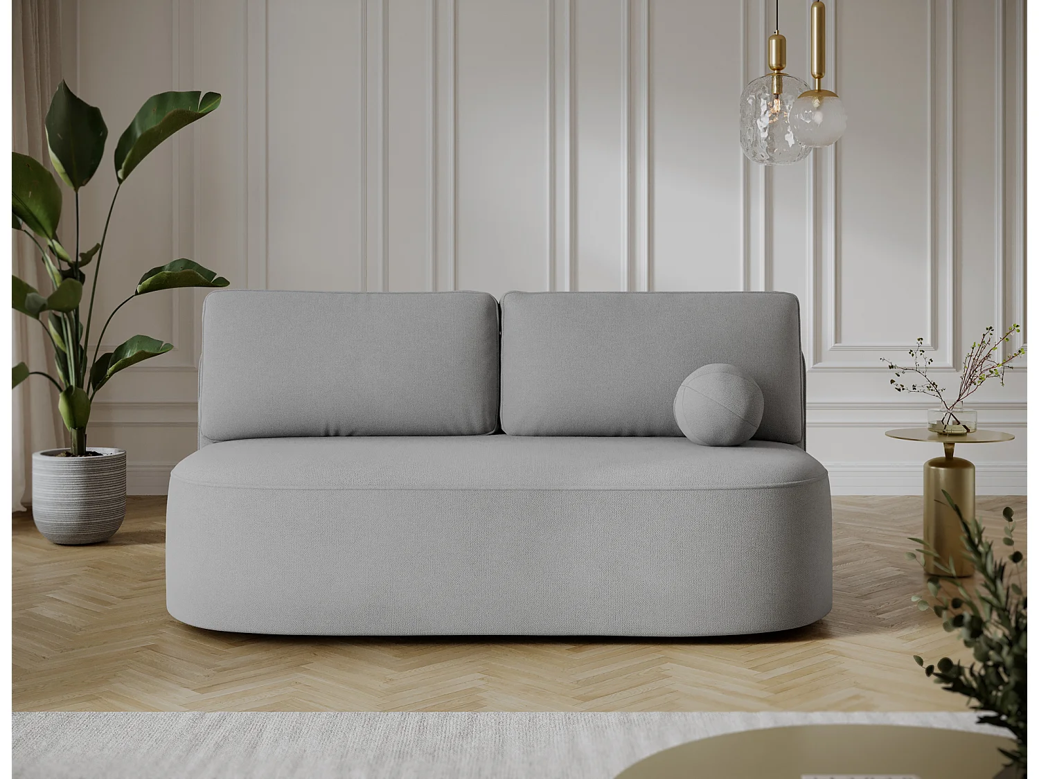 Canapé convertible 2 places KOURA tissu doux avec coffre – 193cm-Gris clair