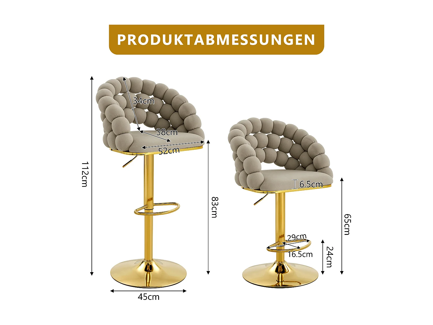 Lot de 2 chaises Réglable Style scandinave Fonctionnel Piètement métal dé Idéal pour bar Gris