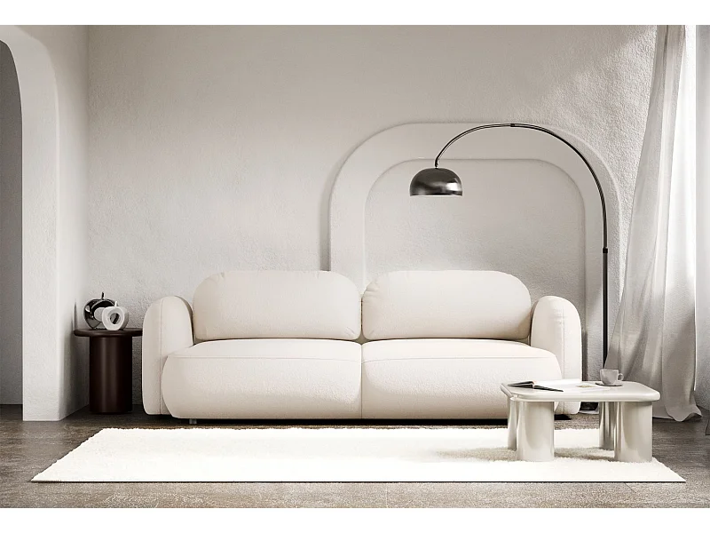 Canapé convertible 3 places – tissu chenille – crème – TVOYA