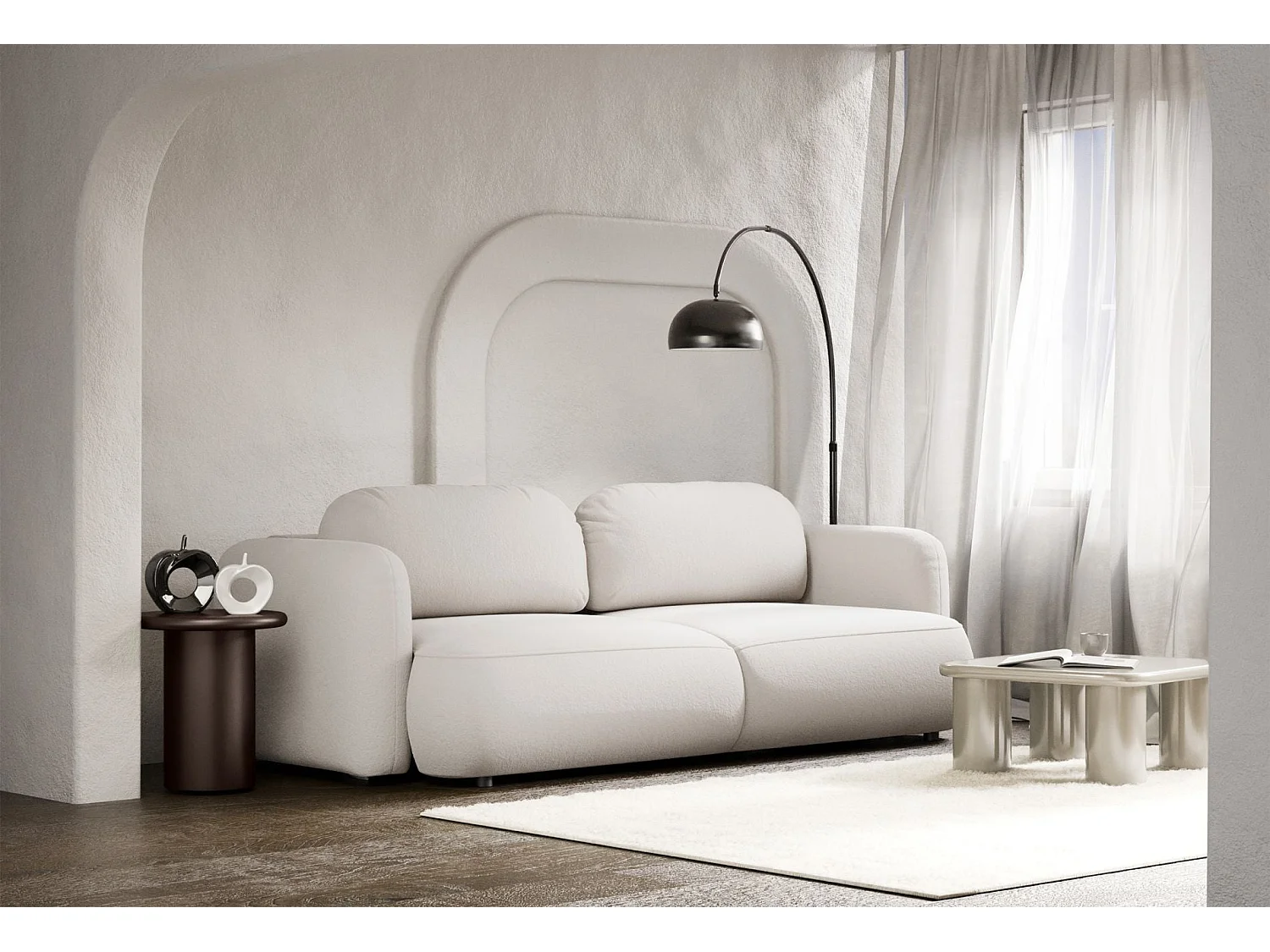 3-Sitzer Schlafsofa – Chenille-Bezug – Creme – TVOYA