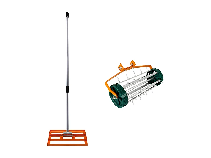Ensemble 2-en-1 Scarificateur et Niveleur de Pelouse de 50 cm - Orange