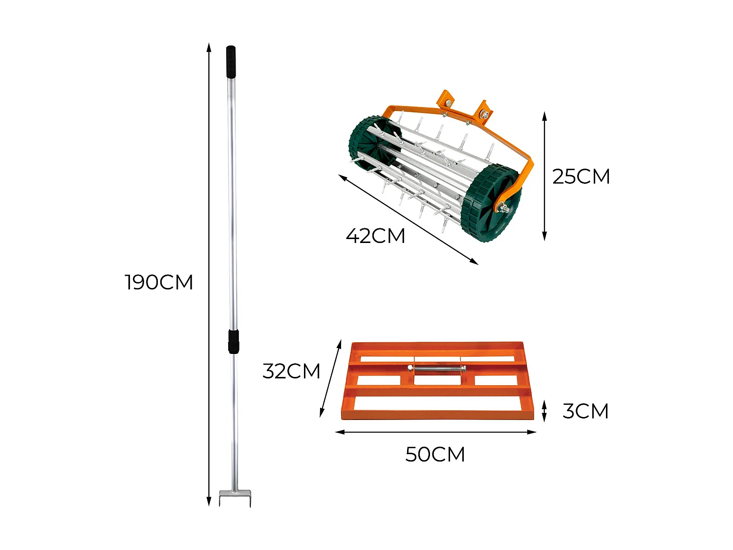 Ensemble 2-en-1 Scarificateur et Niveleur de Pelouse de 50 cm - Orange