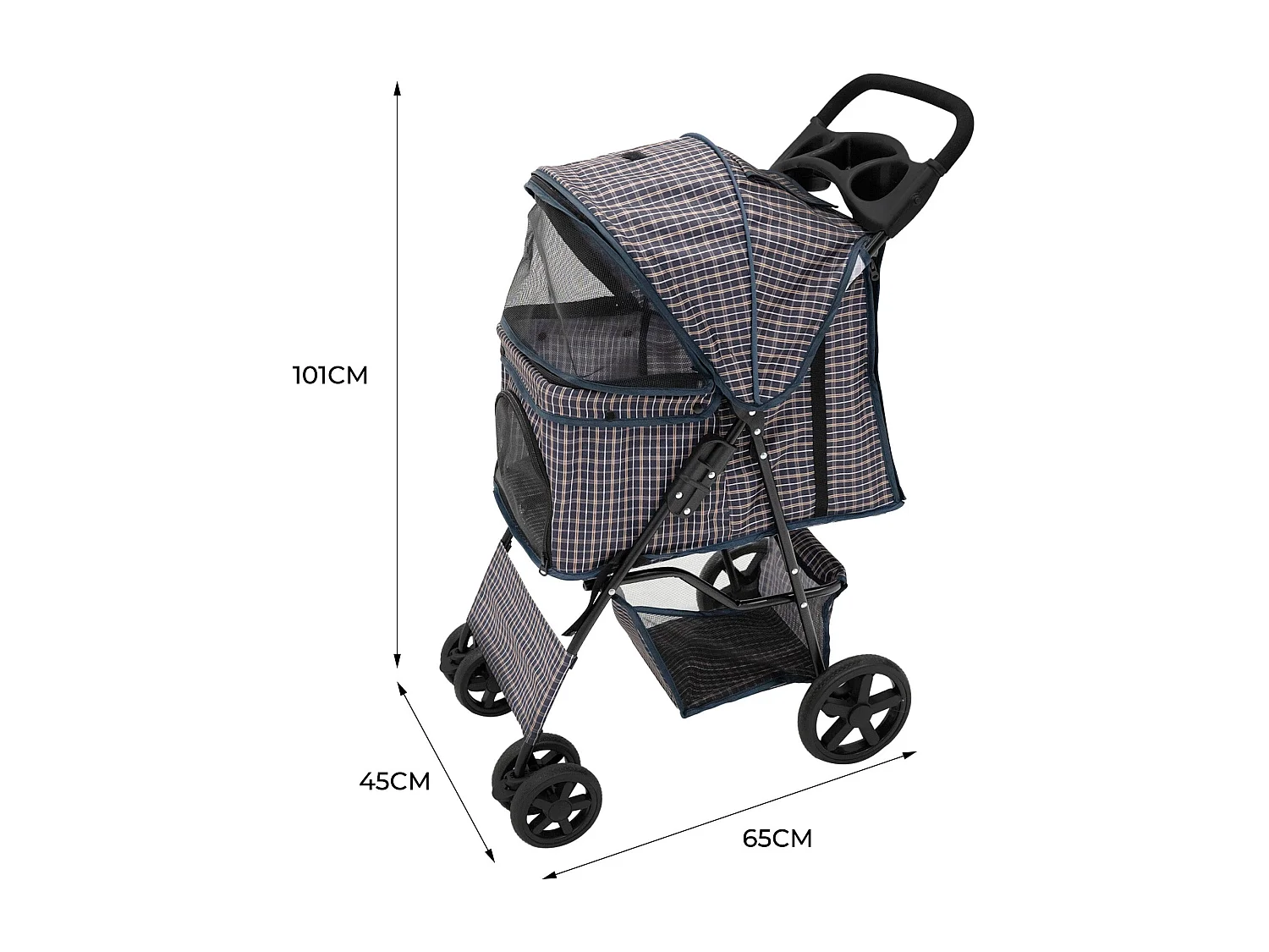 Poussette pour Animal de Compagnie – Tartan Bleu