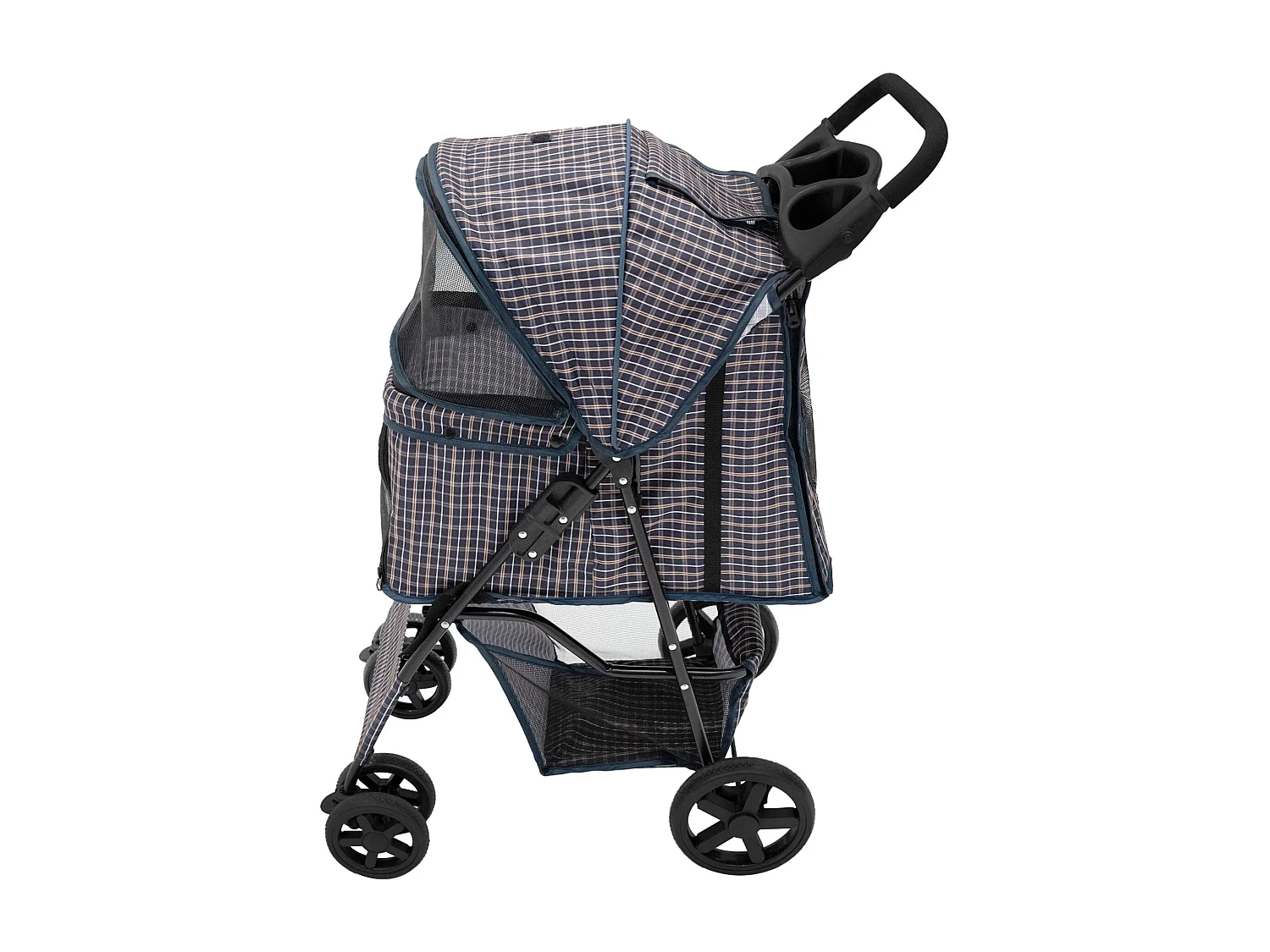 Wózek dla zwierząt z pokrowcem przeciwdeszczowym – Blue Tartan
