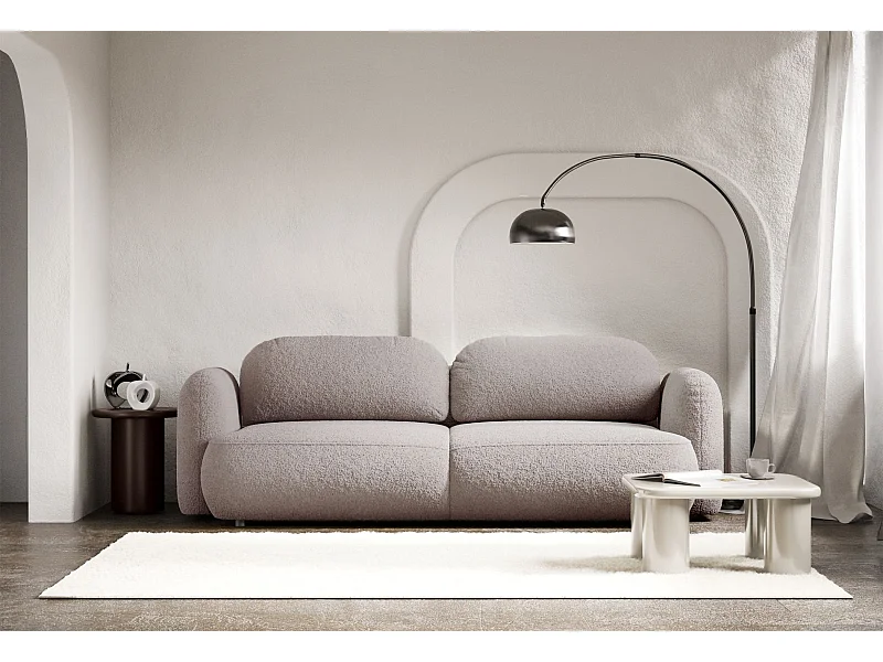 3-Sitzer Schlafsofa – Bouclé-Bezug – Graubeige – TVOYA