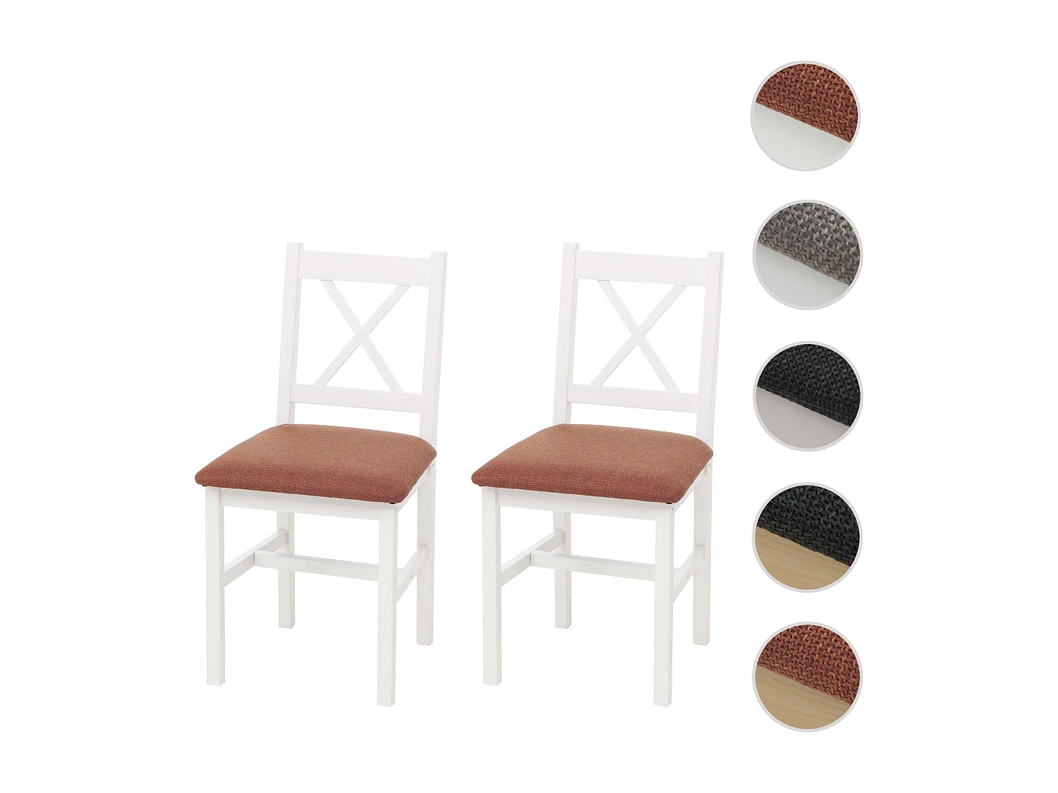 Eetkamerstoel MCW-F77 (set van 2),  wit, bekleding terracotta