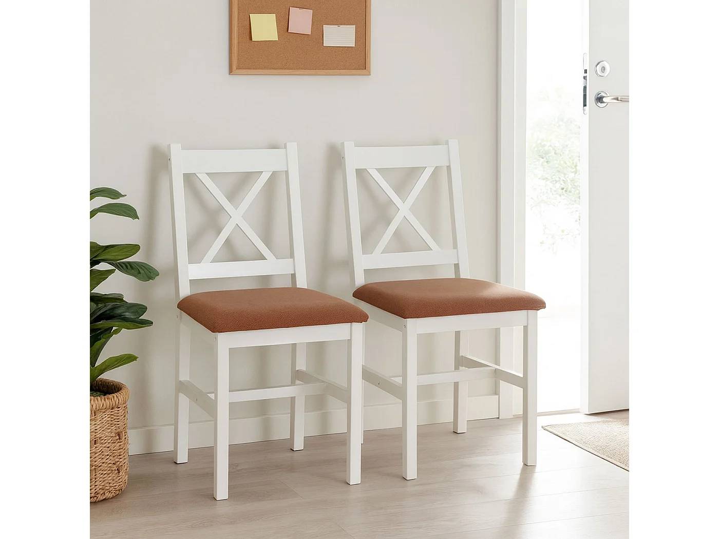 Chaise de salle à manger MCW-F77 (lot de 2),  blanc, rembourrage terracotta