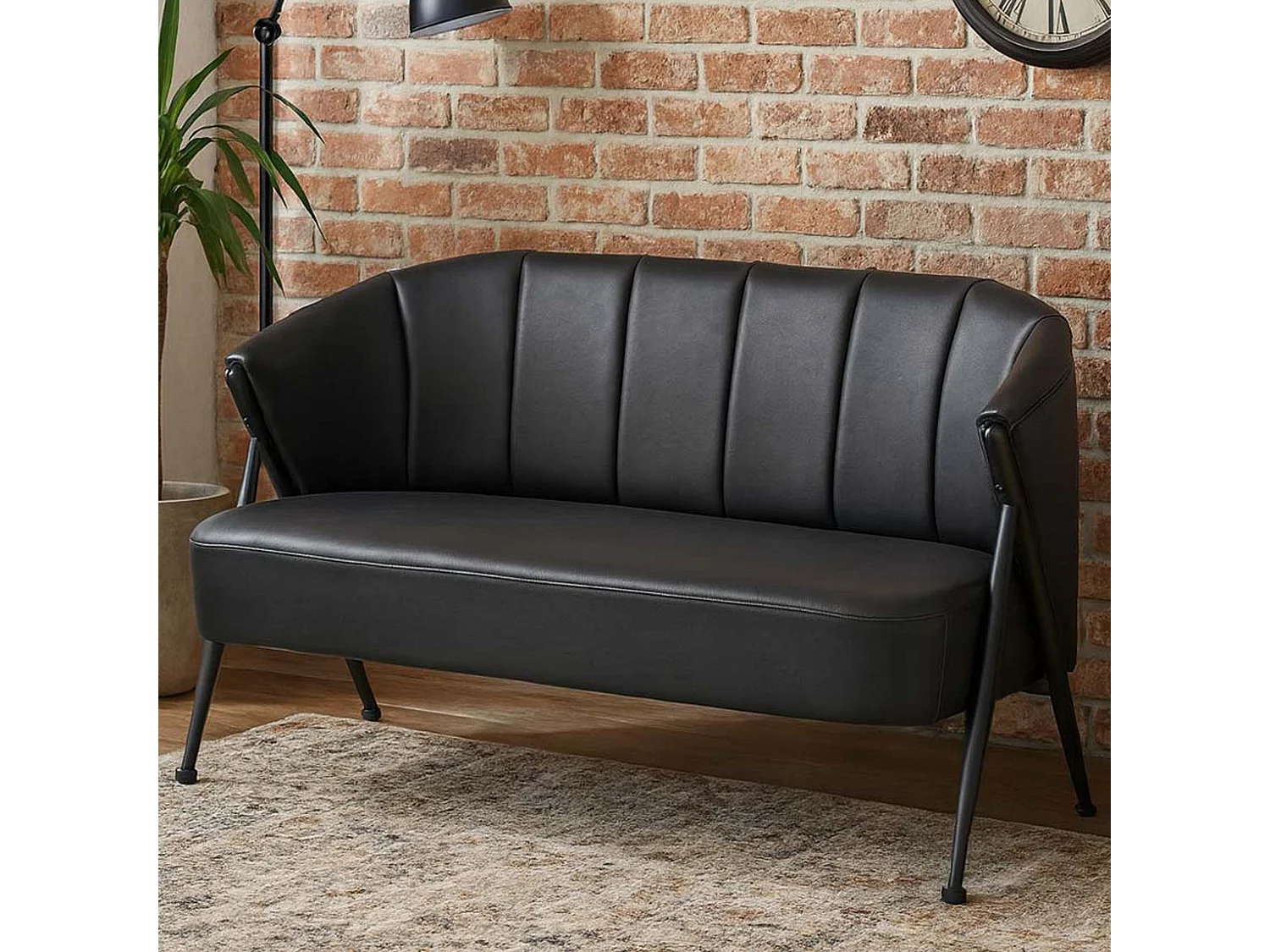 Divano a 2 posti MCW-P30, divano a due posti imbottito/lounge Couch Vintage Retro Industrial Metallo ecopelle ~ nero