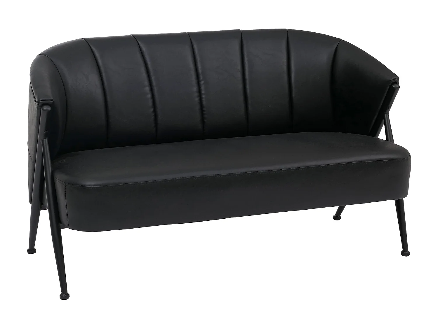 Divano a 2 posti MCW-P30, divano a due posti imbottito/lounge Couch Vintage Retro Industrial Metallo ecopelle ~ nero