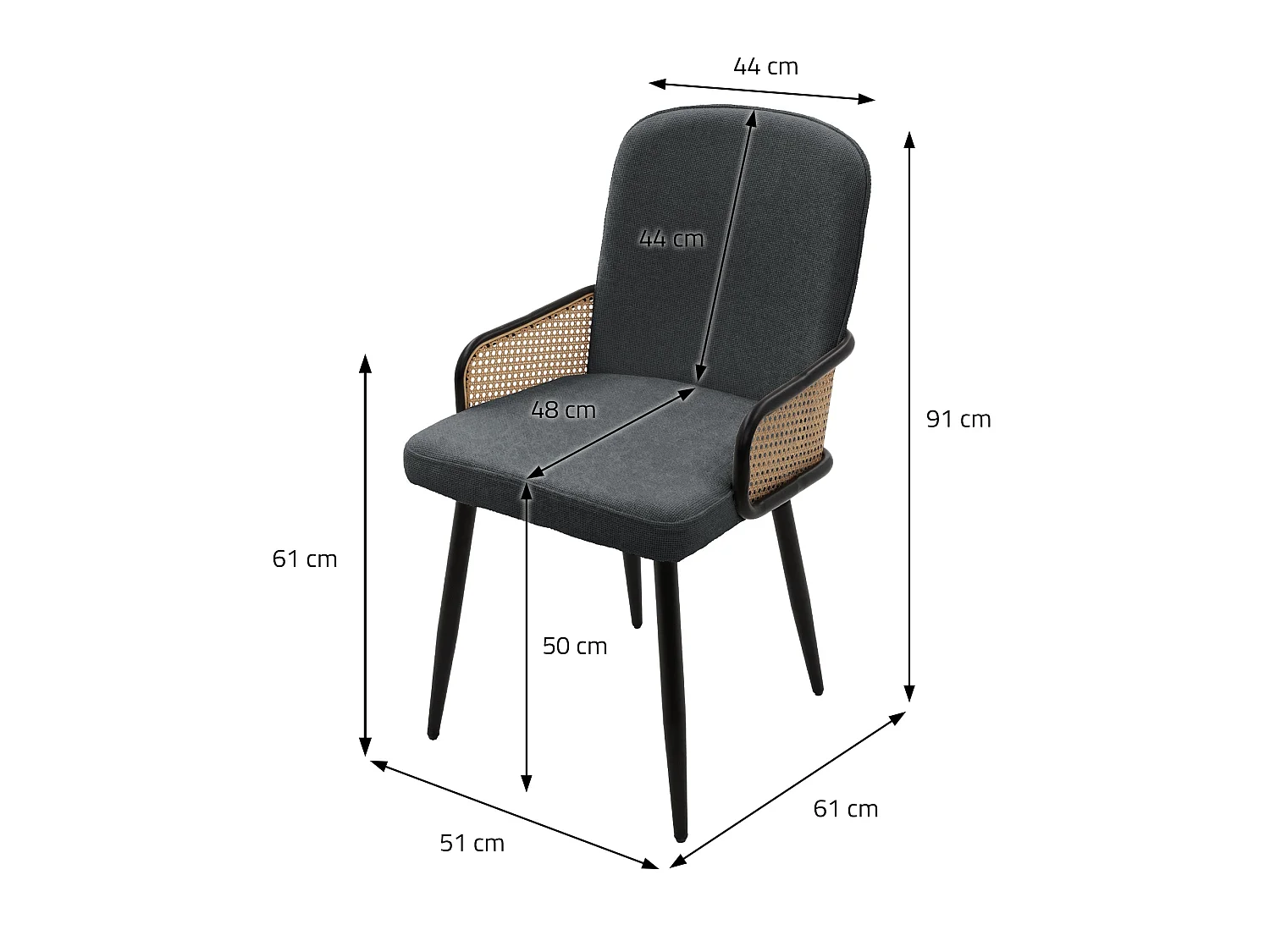 ML-Design 2x Sillas de comedor con funda de tela antracita, asiento con respaldo, reposabrazos con aspecto de ratán sillón ergonómico de cocina
