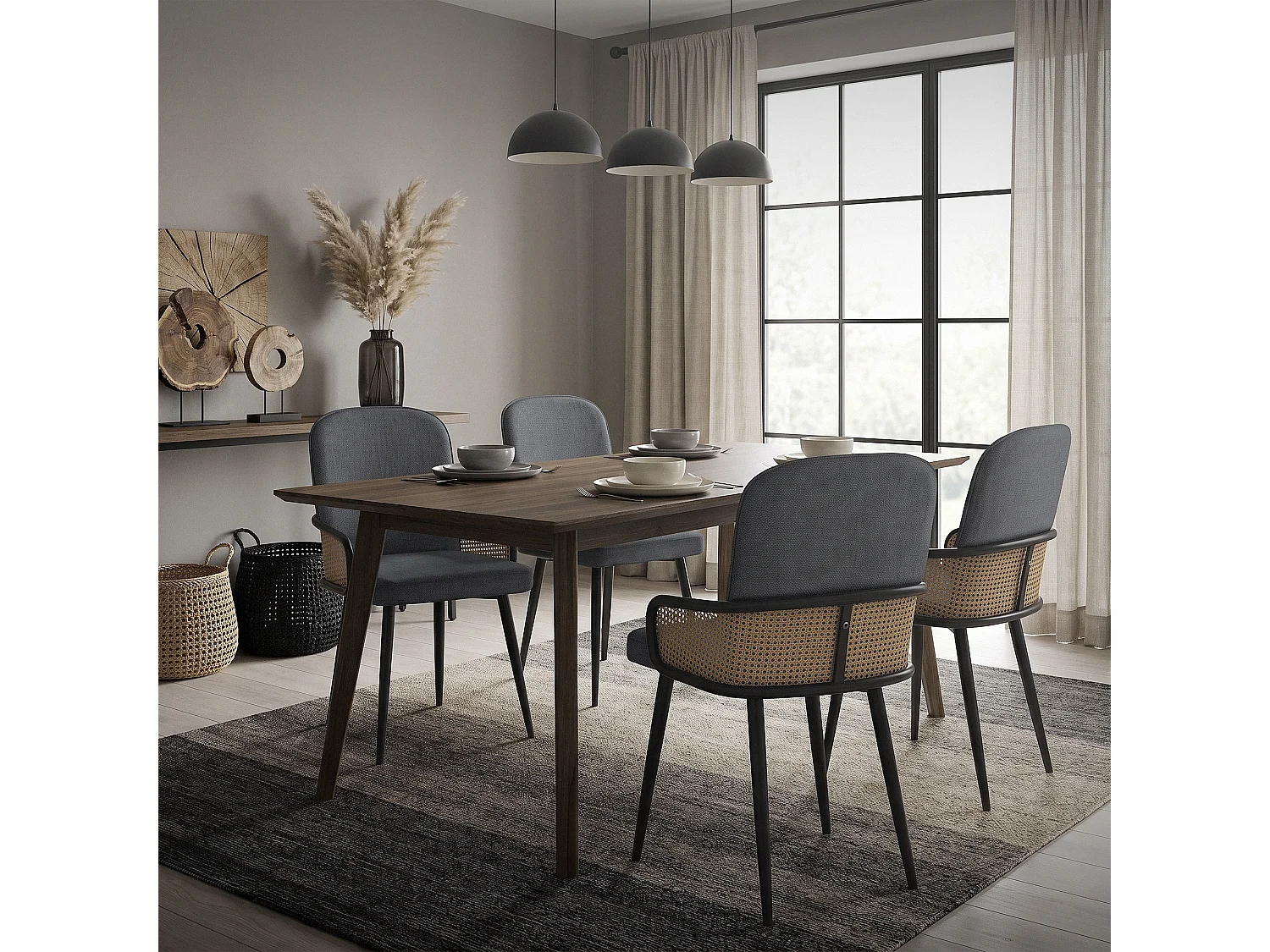 ML-Design 2x Sillas de comedor con funda de tela antracita, asiento con respaldo, reposabrazos con aspecto de ratán sillón ergonómico de cocina