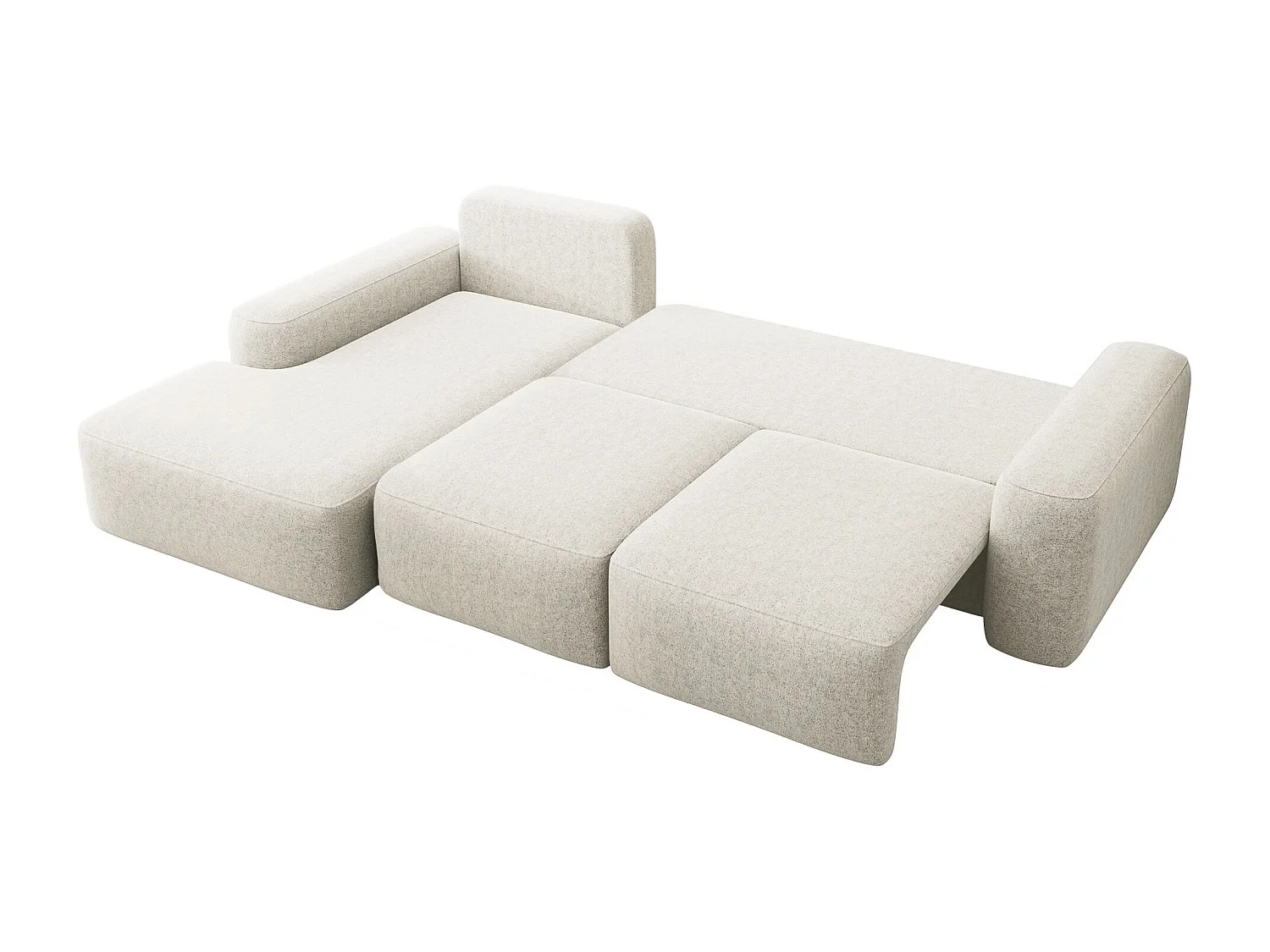 Canapé d’angle en chenille – convertible avec coffre de rangement – crème – angle gauche – CARNOS