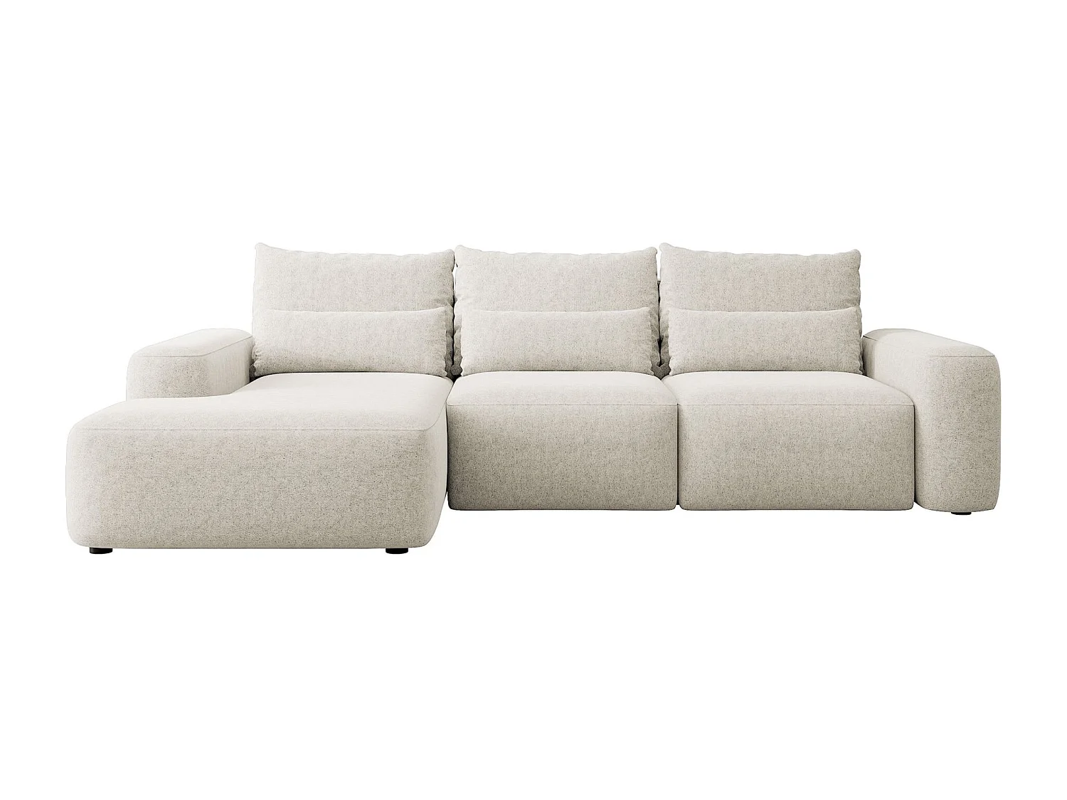 Canapé d’angle en chenille – convertible avec coffre de rangement – crème – angle gauche – CARNOS