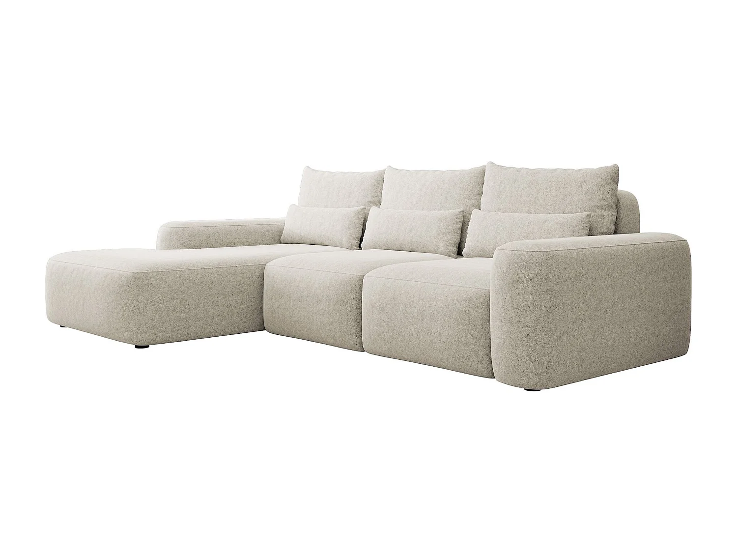 Canapé d’angle en chenille – convertible avec coffre de rangement – crème – angle gauche – CARNOS