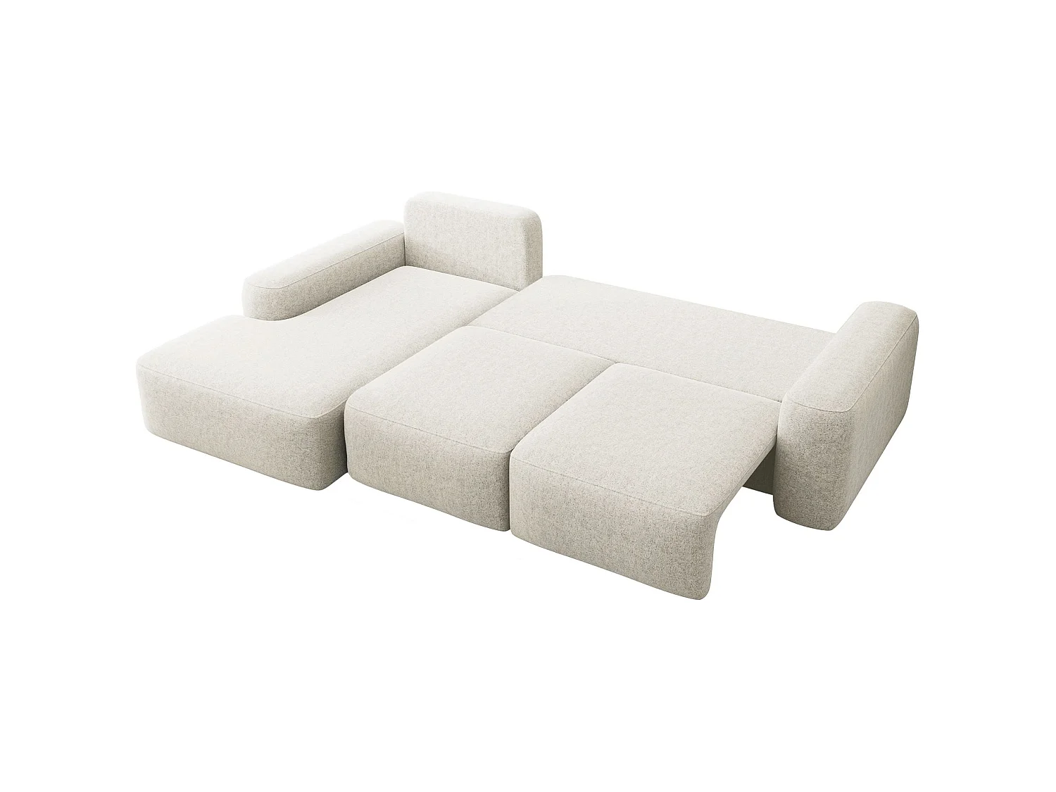 Canapé d'angle gauche convertible 4 places avec coffre en tissu crème