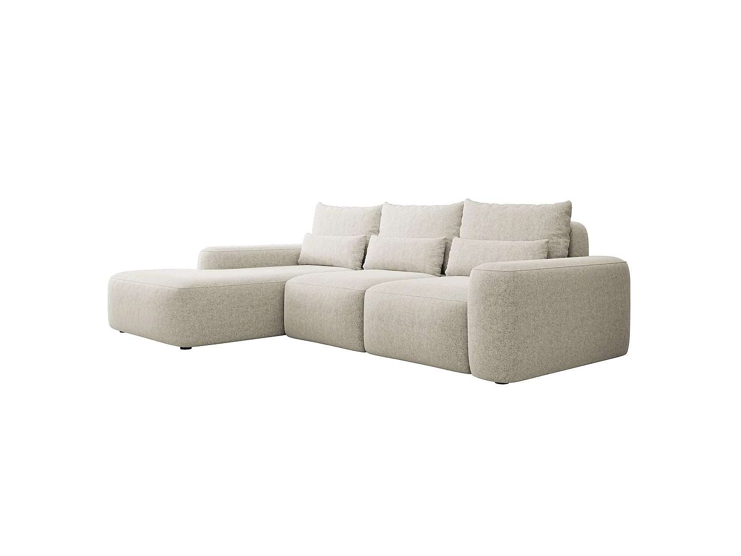 Canapé d'angle gauche convertible 4 places avec coffre en tissu crème