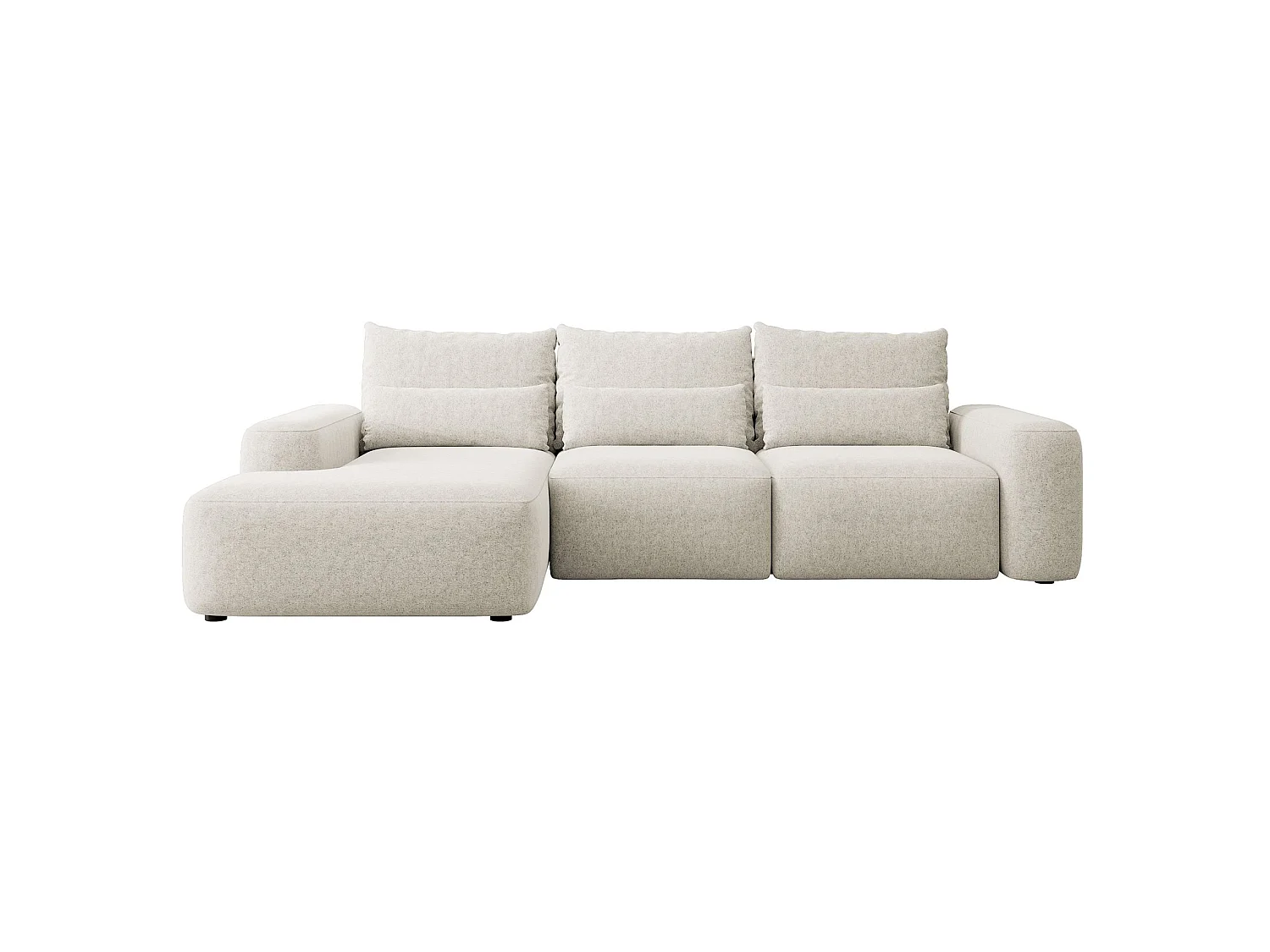 Canapé d'angle gauche convertible 4 places avec coffre en tissu crème