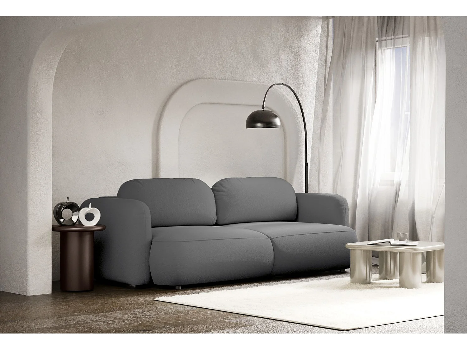 Canapé convertible 3 places – tissu chenille – gris – TVOYA