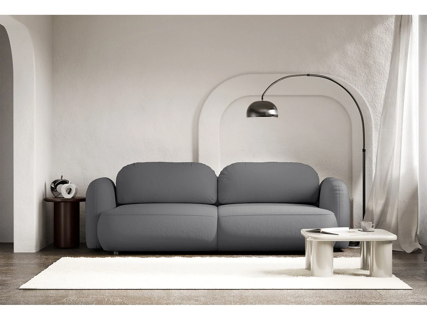 Canapé convertible 3 places – tissu chenille – gris – TVOYA