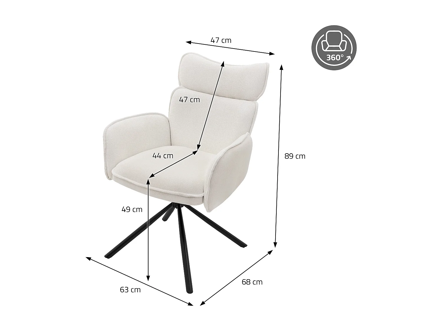 ML-Design Set 4 sedie da scrivania beige con rivestimento in tessuto, girevoli a 360°, poltrona da ufficio con braccioli e schienale, sedia da pranzo