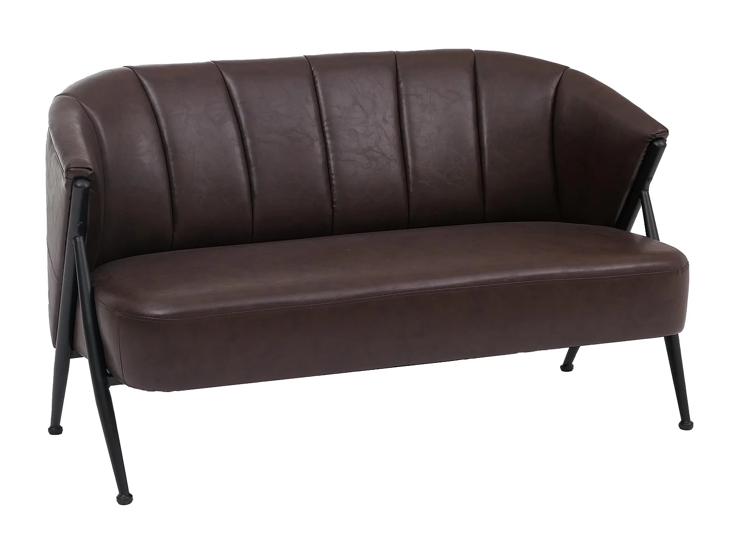 Divano a 2 posti MCW-P30, sofà elegante imbottito/lounge Couch Vintage Retro Industrial Metallo ecopelle ~ marrone scuro