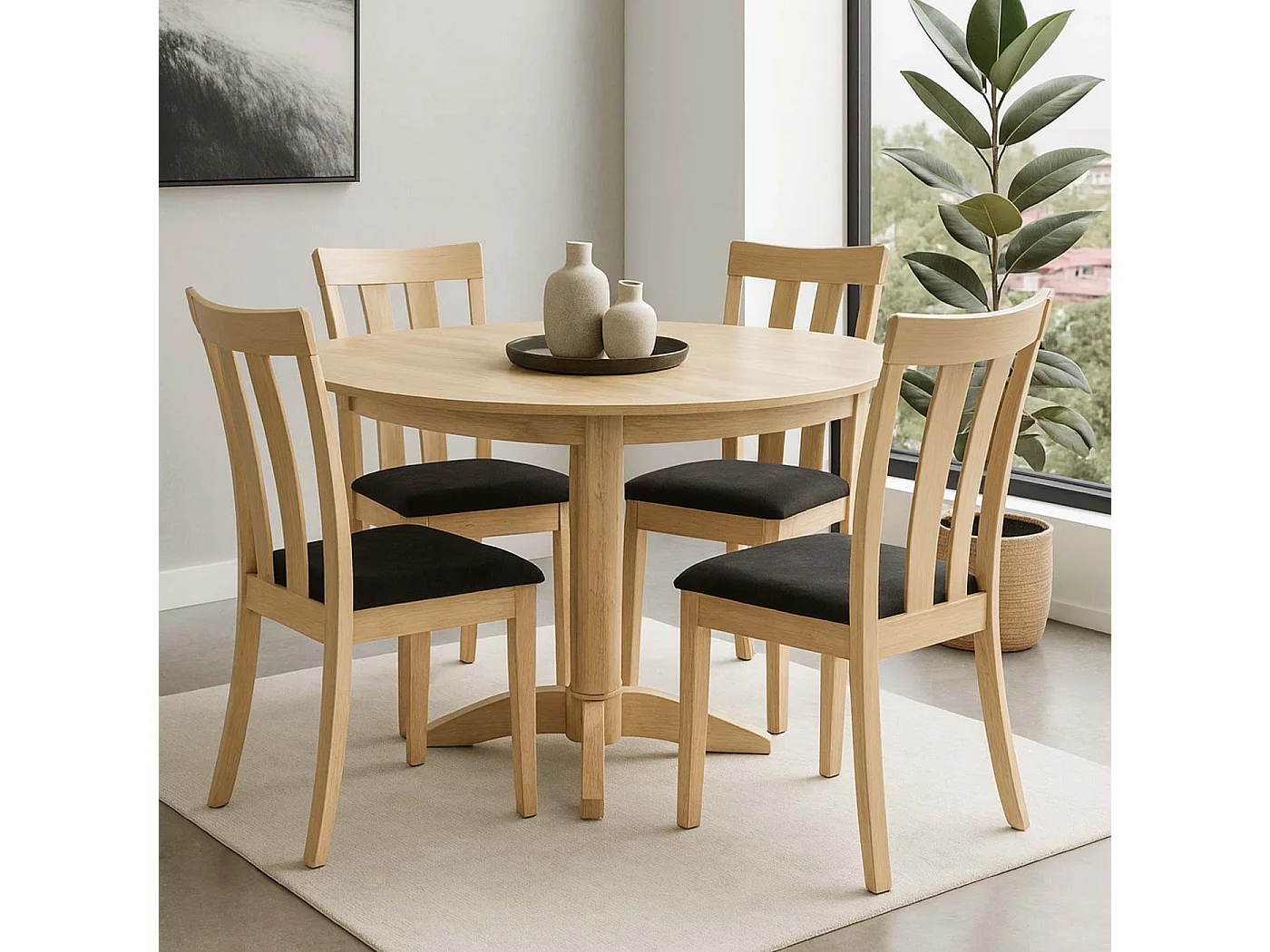 Chaise de salle à manger MCW-G46 (lot de 2),  piètement couleur naturelle, noir