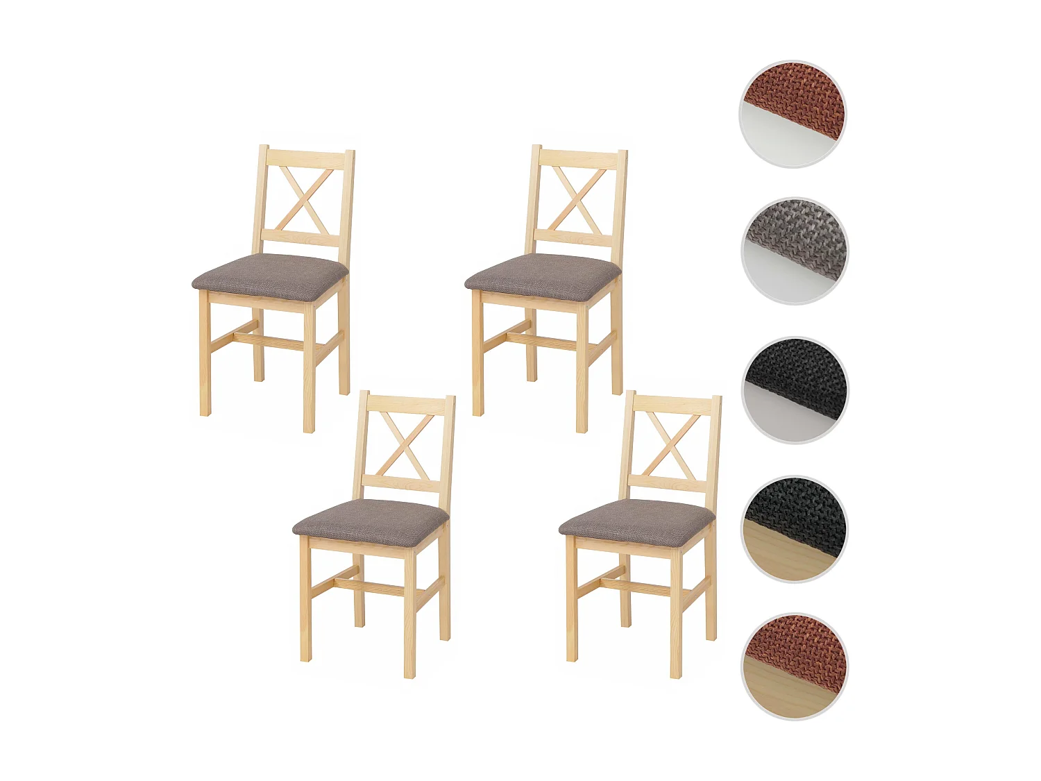 Eetkamerstoel MCW-F77 (set van 4),  naturel, bekleding grijs