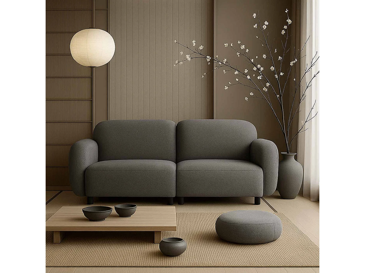 Canapé 2 places MCW-P33,  gris clair