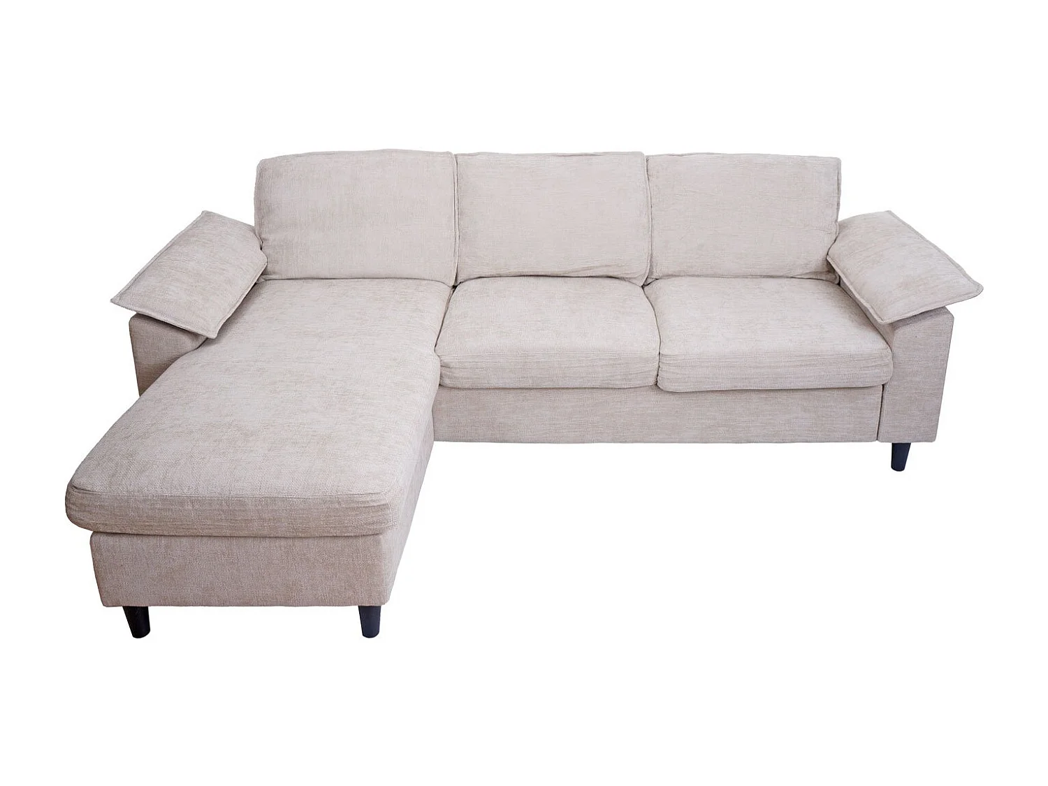 Divano con penisola MCW-O71, divano angolare L, tessuto (320 g/m²) legno 84x229x140cm ~ beige