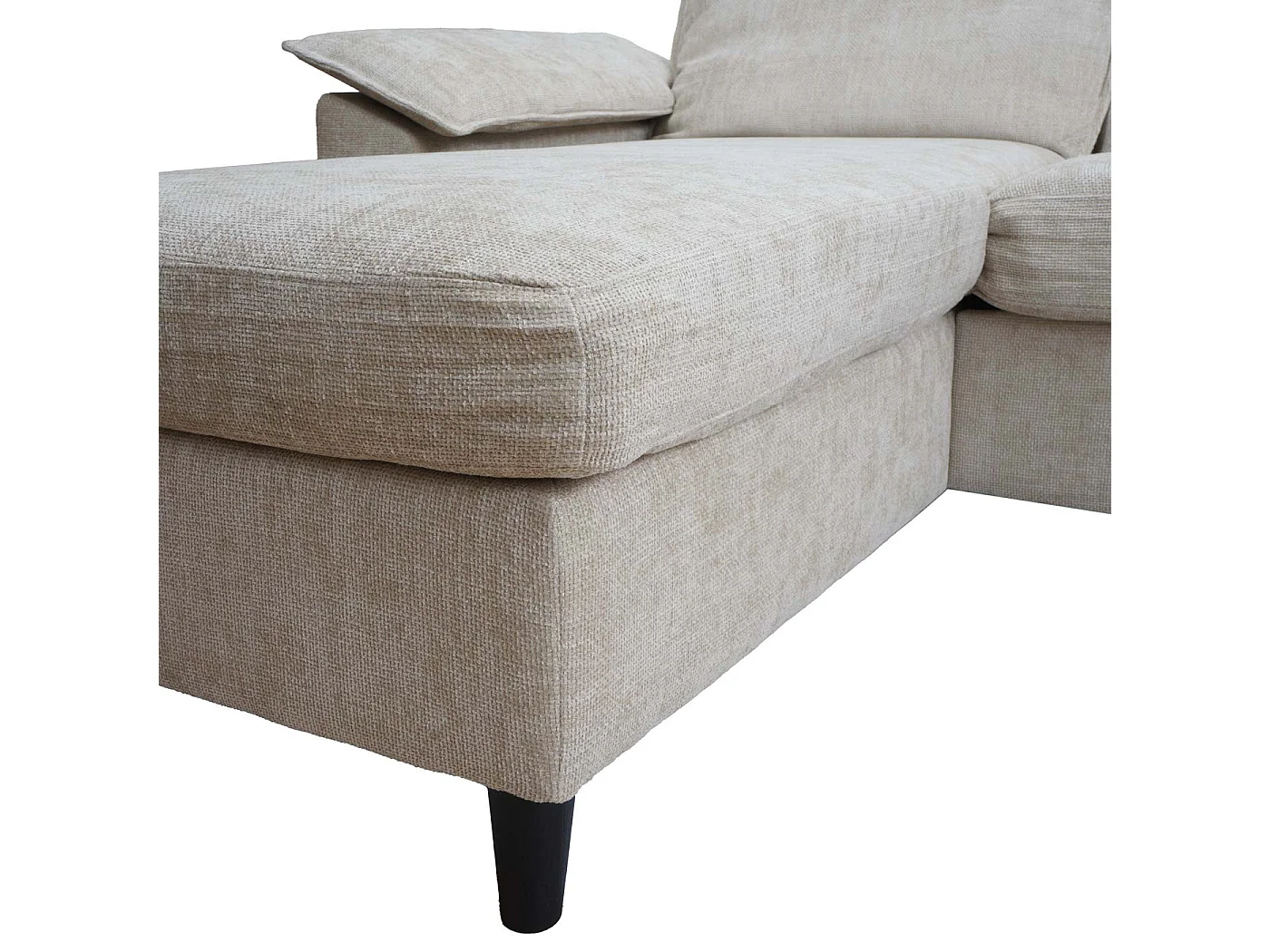 Divano con penisola MCW-O71, divano angolare L, tessuto (320 g/m²) legno 84x229x140cm ~ beige